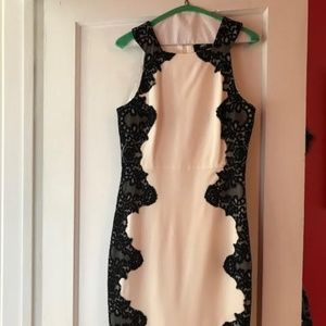 ABS Black and White Lace Cocktail Dress
